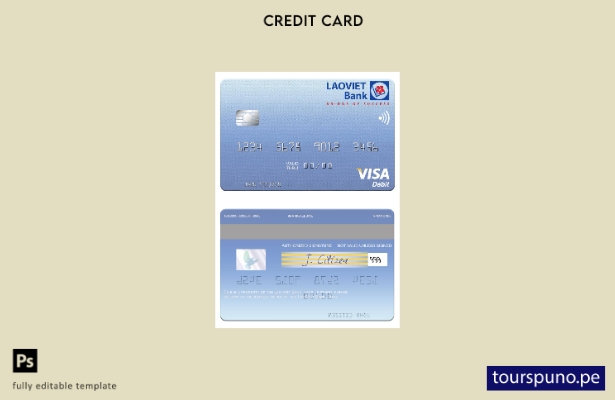 listo para imprimir plantilla de tarjeta de débito visa Laos Lao Viet Bank